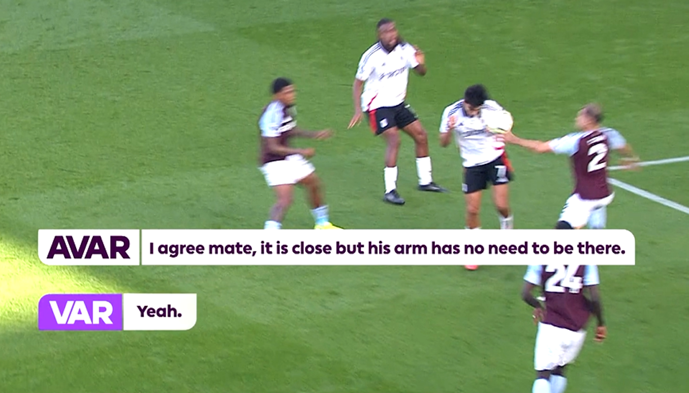 However the VAR spots that Cash's arm is extended and believe that it is an offence